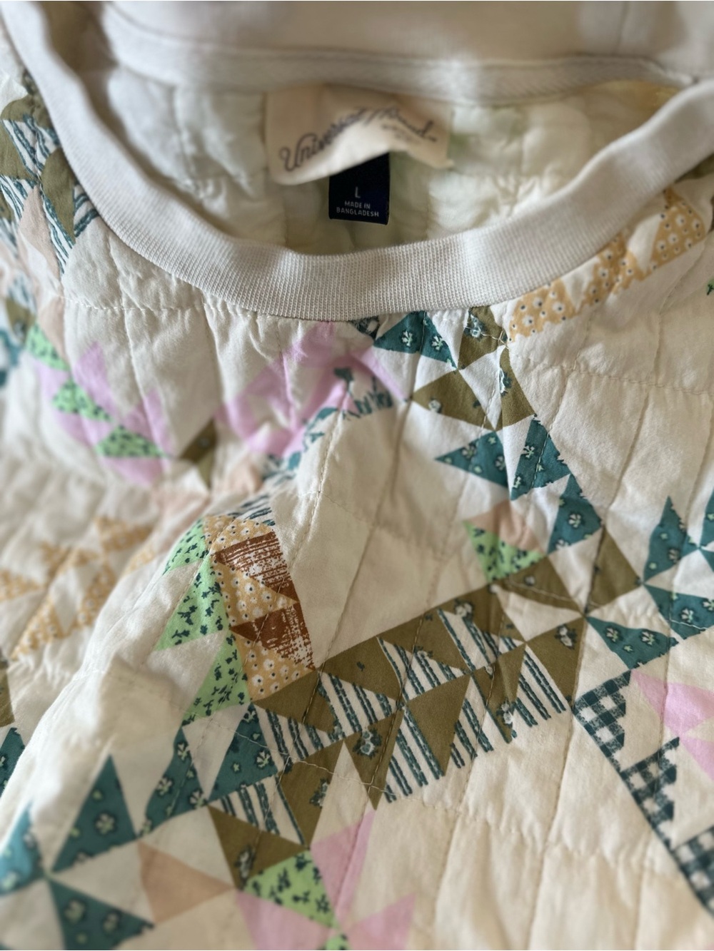 Universal Thread Quilted Crewneck Sweatshirt - Cream, Pink & Green - Picture 2 of 8